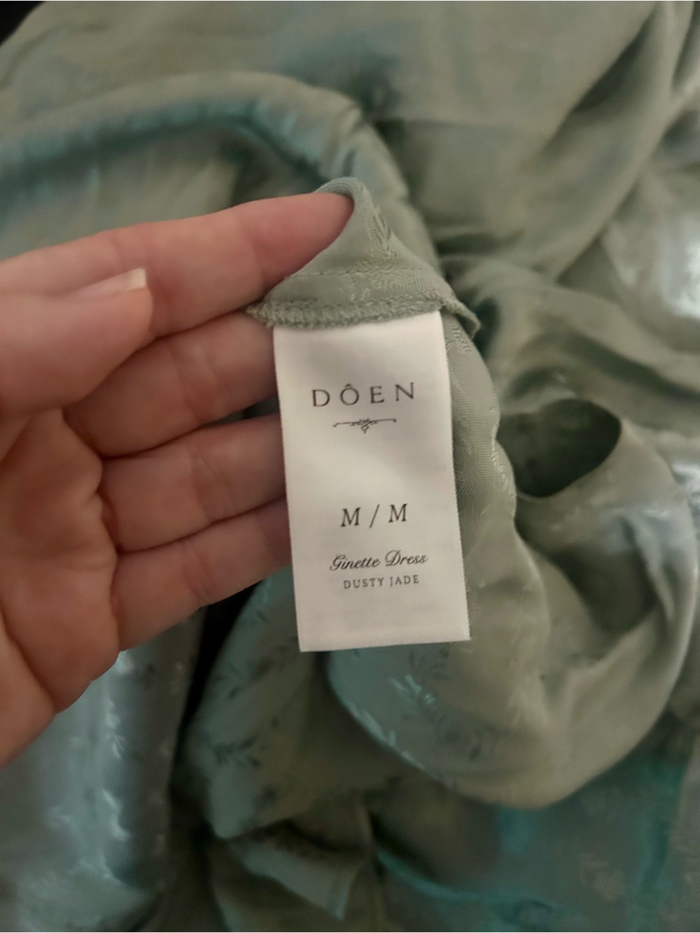 DOEN Ginette Paneled Floral Jacquard Satin Midi Dress Sz Medium Dusty Jade Green - Picture 6 of 13